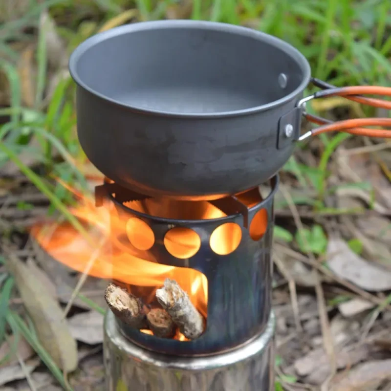 Portable Wood Burning Camping Stove with Cooking Pot β Stainless Steel Combo