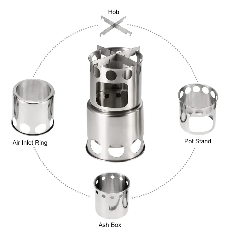 Portable Wood Burning Camping Stove with Cooking Pot β Stainless Steel Combo