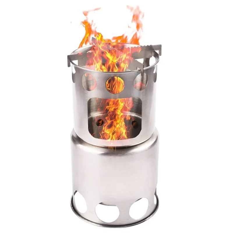 Portable Wood Burning Camping Stove with Cooking Pot β Stainless Steel Combo
