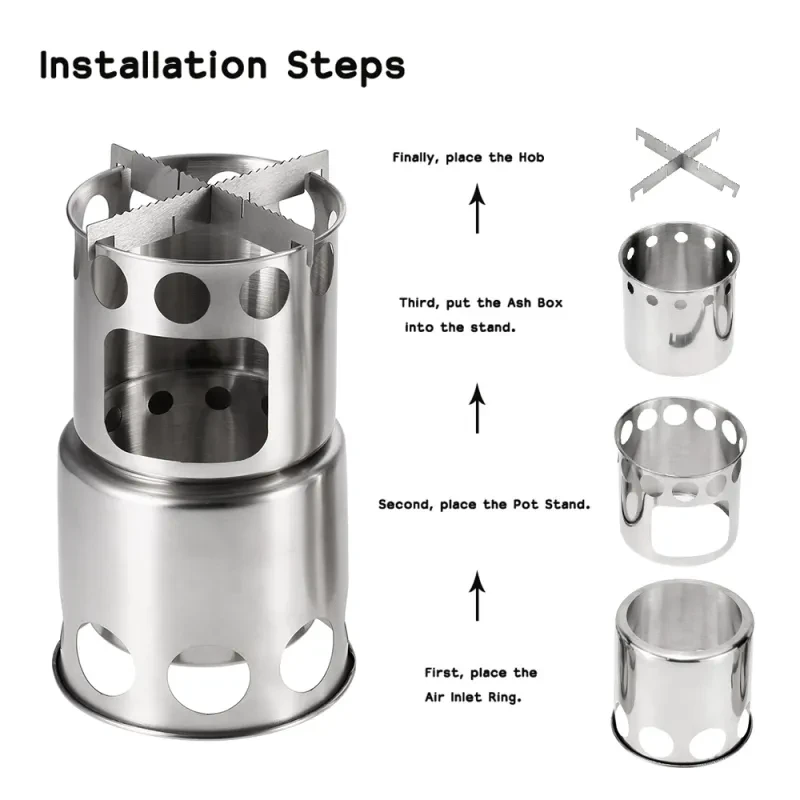 Portable Wood Burning Camping Stove with Cooking Pot β Stainless Steel Combo