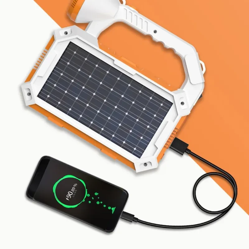 Solar Camping Lantern – Rechargeable LED Searchlight with USB Power