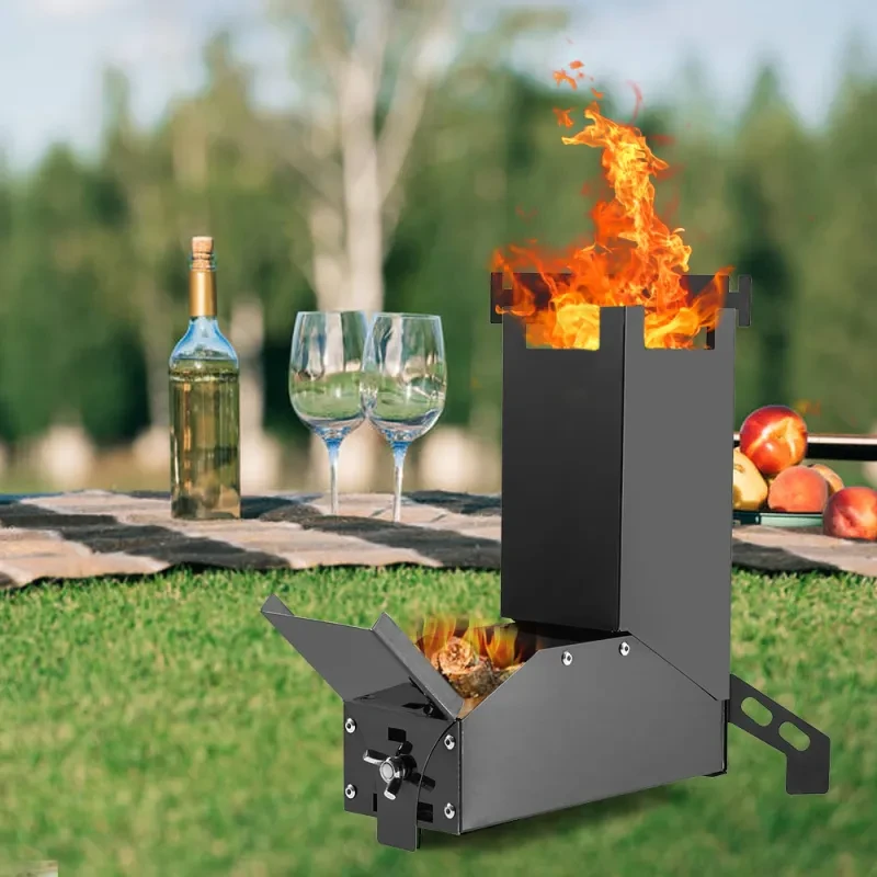 Black Titanium Folding Wood Stove – Portable Camping BBQ Stove
