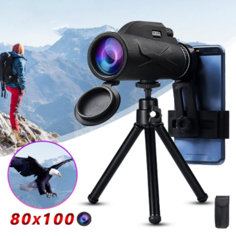 80x100 Monocular Telescope with Phone Clip – HD Zoom & Night Vision