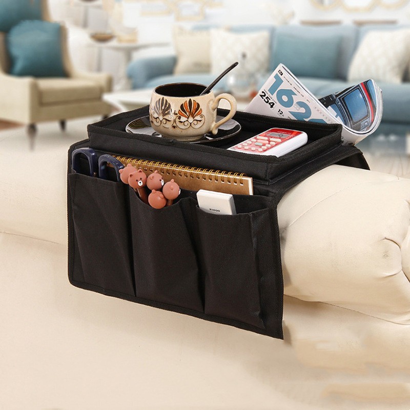 Foldable Sofa Armrest Storage Tray with Cup & Phone Holder