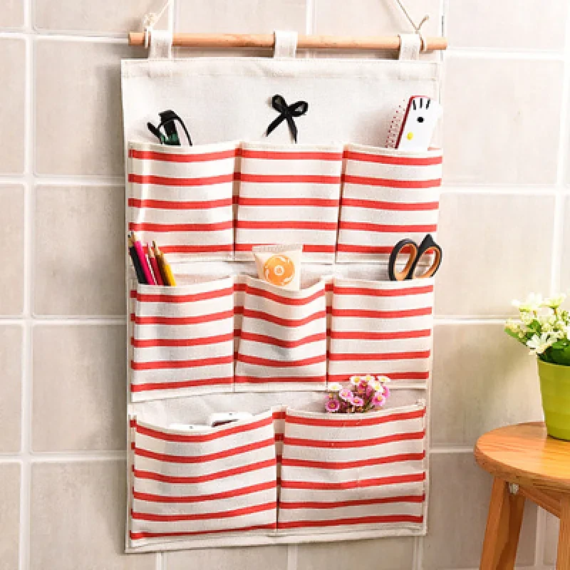 Cotton & Linen Wall-Mounted Multi-Layer Storage Bag – Hanging Organizer for Bathroom, Kitchen, and More