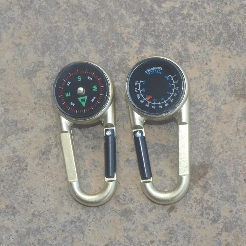 Outdoor Camping Double-Sided Climbing Carabiner with Thermometer – Zinc Alloy, Liquid Compass & Temperature Sensor