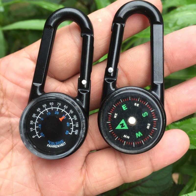 Outdoor Camping Double-Sided Climbing Carabiner with Thermometer – Zinc Alloy, Liquid Compass & Temperature Sensor