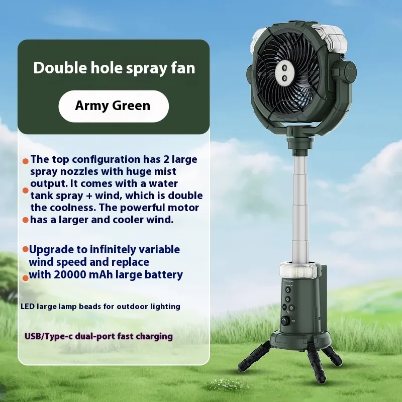 Portable Camping Spray Fan with Light – Remote Control & 12H Battery