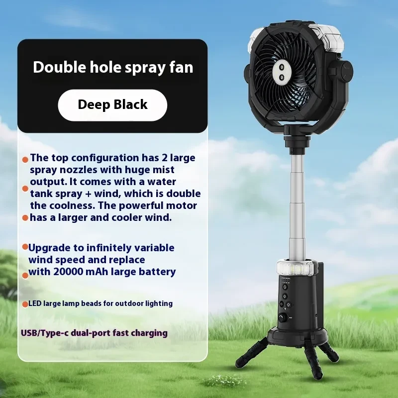 Portable Camping Spray Fan with Light – Remote Control & 12H Battery