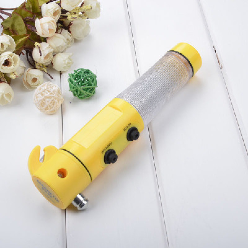 4-in-1 Car Emergency Tool – LED Torch, Hammer, Belt Cutter & Beacon