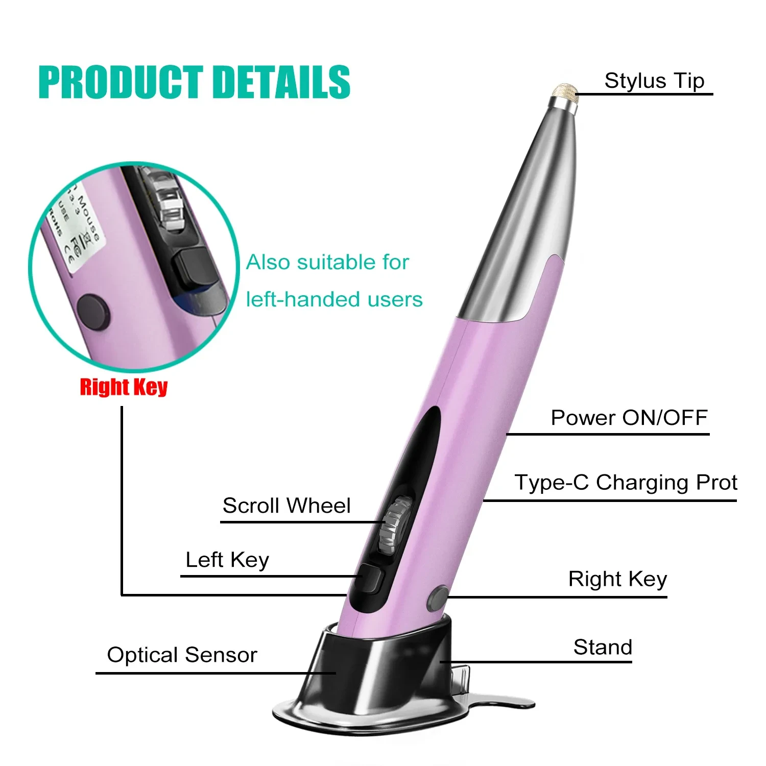 Wireless Vertical Pen Mouse – Ergonomic 2.4GHz USB Optical Mouse