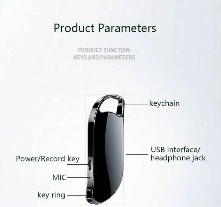 Keychain Digital Voice Recorder – Voice Activated, 32GB, MP3 USB