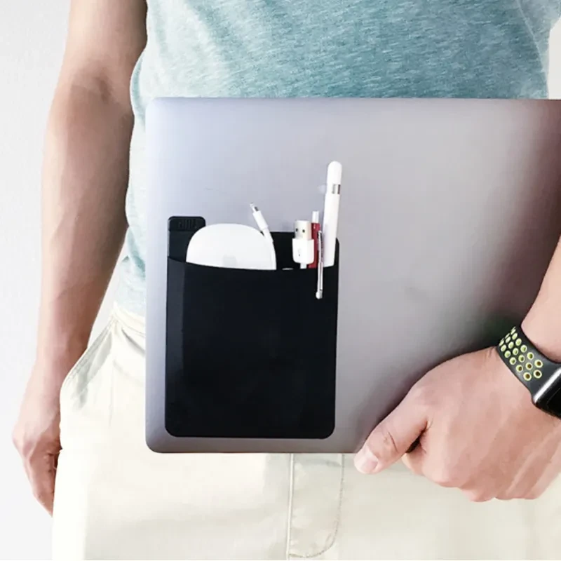 Adhesive Laptop Back Storage Bag – Slim Organizer with Pen Loop