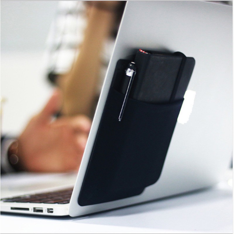 Adhesive Laptop Back Storage Bag – Slim Organizer with Pen Loop