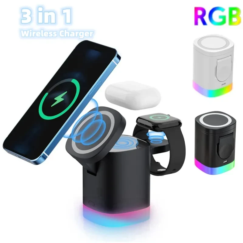 3-in-1 Magnetic Wireless Fast Charger – iPhone, AirPods, iWatch Dock