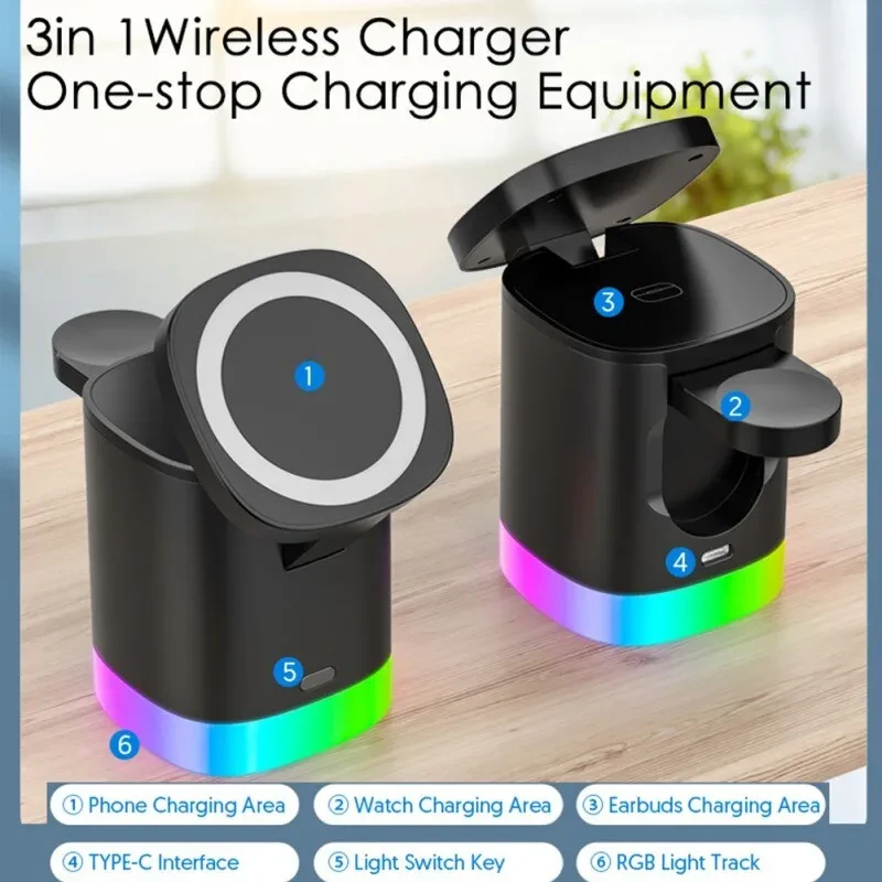 3-in-1 Magnetic Wireless Fast Charger – iPhone, AirPods, iWatch Dock