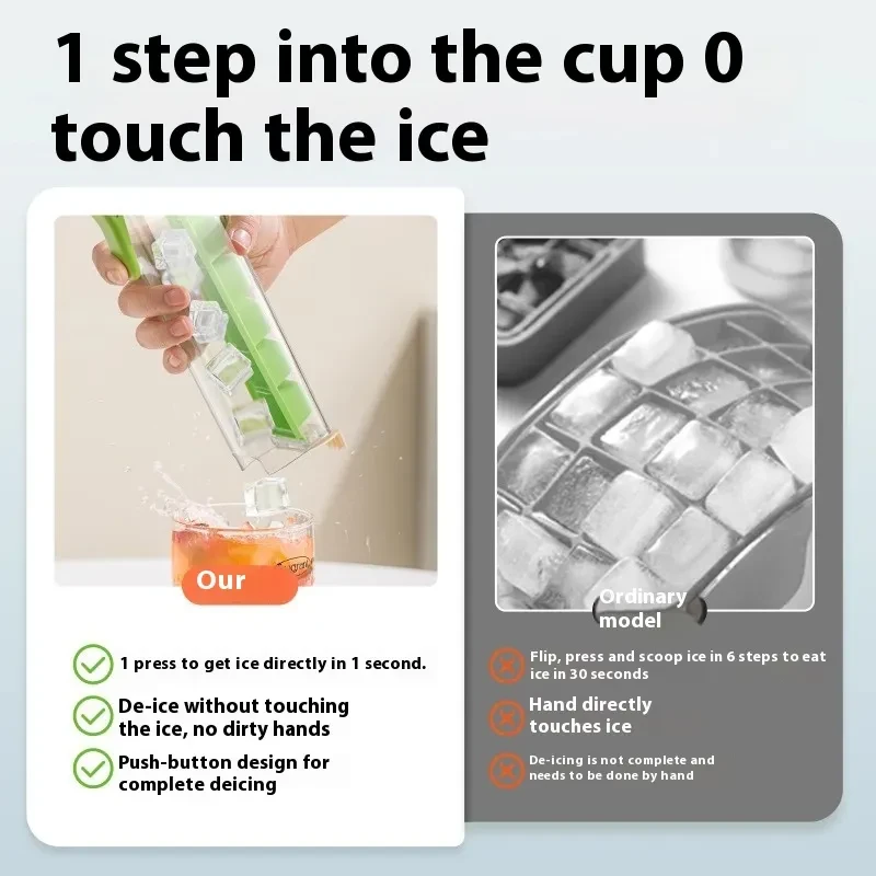 One-Touch Ice Cube Tray with Storage Box – Food Grade Ice Maker