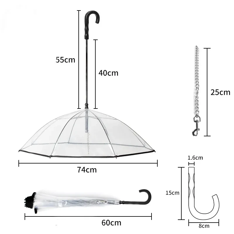 Transparent Dog Umbrella with Leash – Removable Pet Rain Cover
