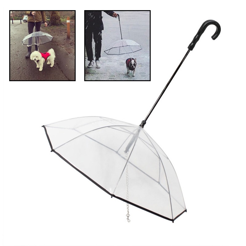 Transparent Dog Umbrella with Leash – Removable Pet Rain Cover