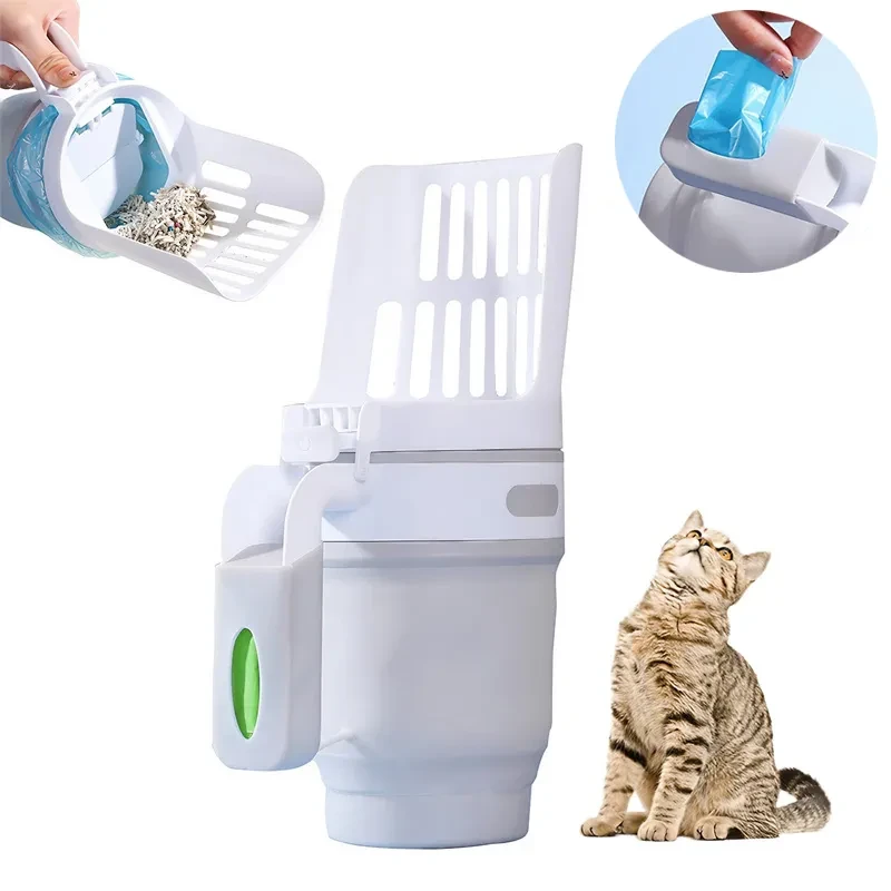 2-in-1 Cat Litter Scoop with Waste Bin & Refill Bags – Foldable Base