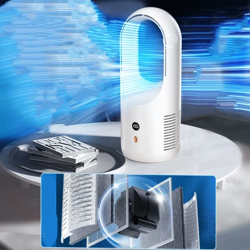 Portable Bladeless Fan with LED Display – Silent USB Air Cooler