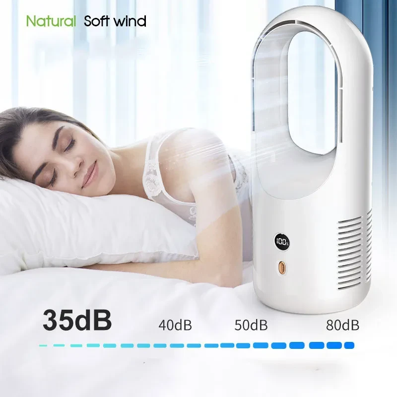 Portable Bladeless Fan with LED Display – Silent USB Air Cooler