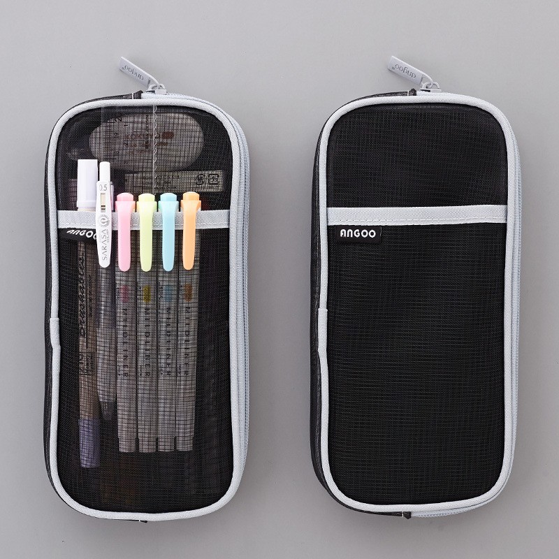 Transparent Mesh Pencil Case – Solid Color Exam Stationery Bag