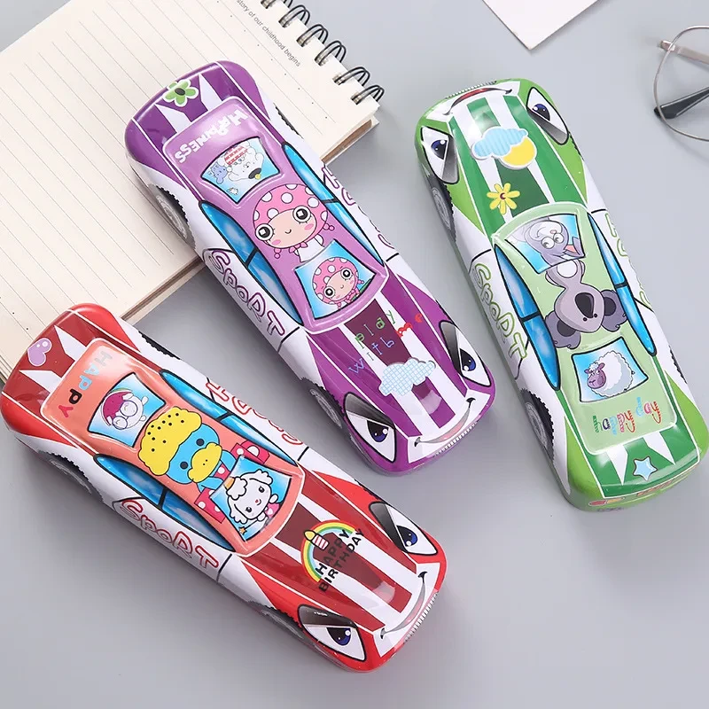 Cartoon Car-Shaped Metal Pencil Case