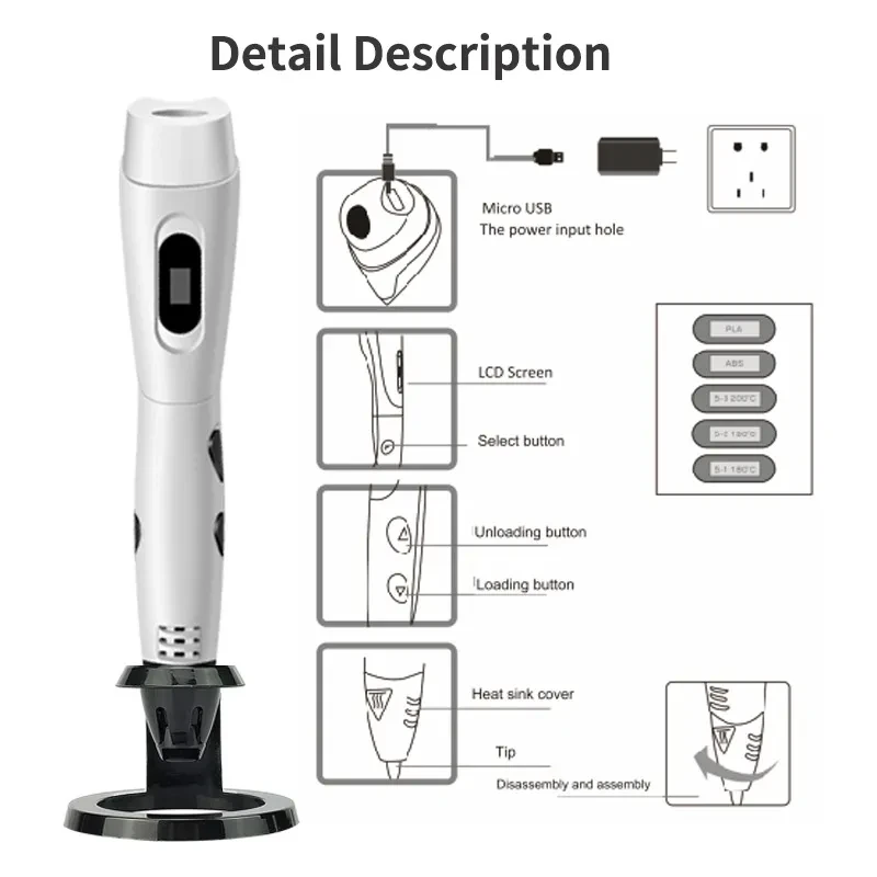 3D Printing Pen with Flash & Sound – DIY Art Tool with USB & PLA Kit