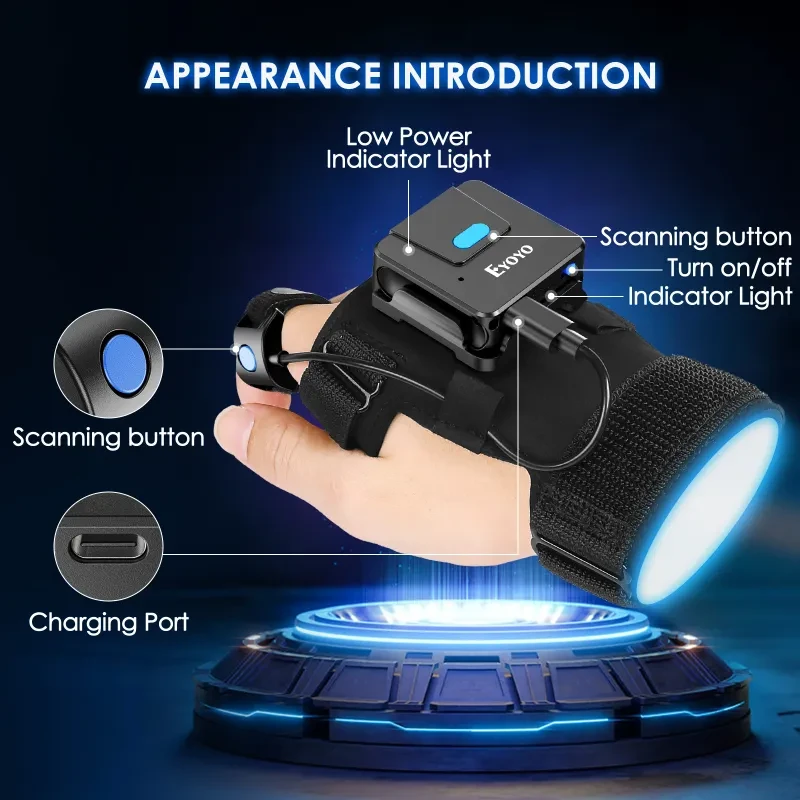 Portable 2D Bluetooth Barcode Scanner Gloves
