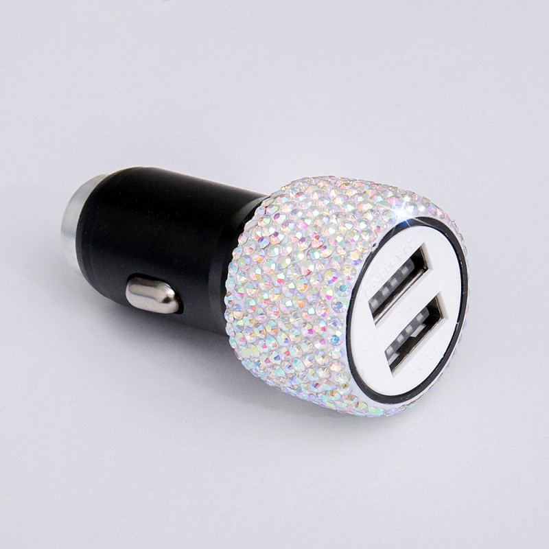 Diamond Car Charger with Safety Hammer – Dual USB Fast Charging