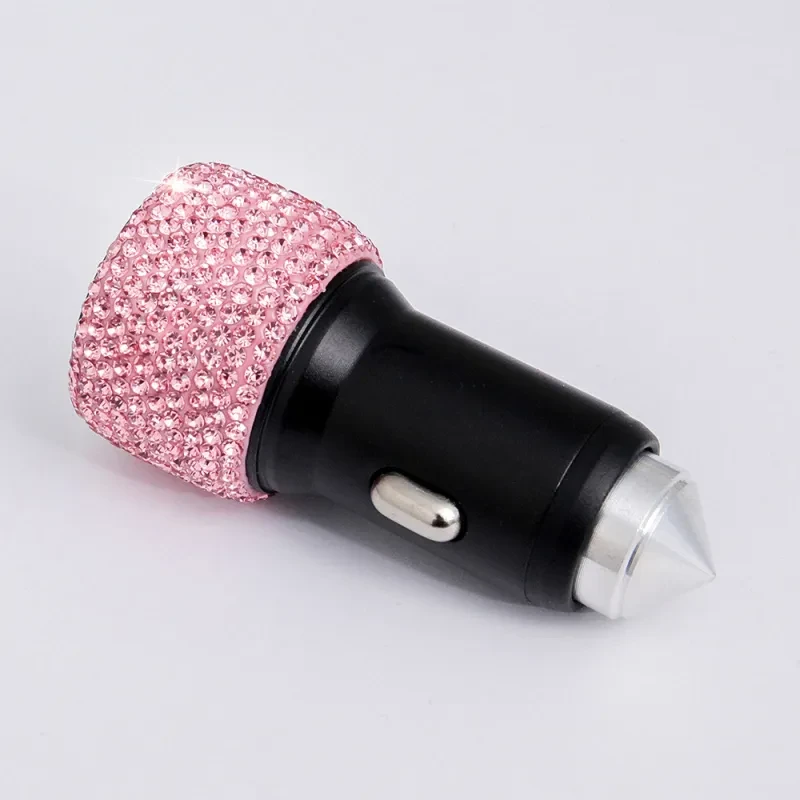 Diamond Car Charger with Safety Hammer – Dual USB Fast Charging