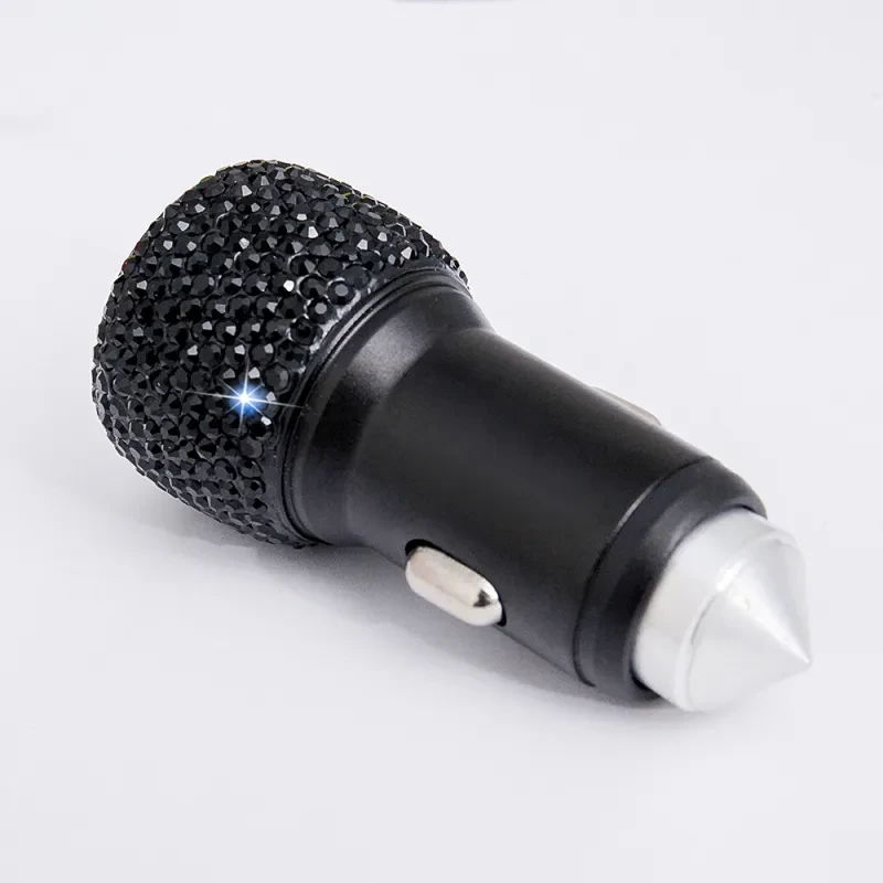 Diamond Car Charger with Safety Hammer – Dual USB Fast Charging