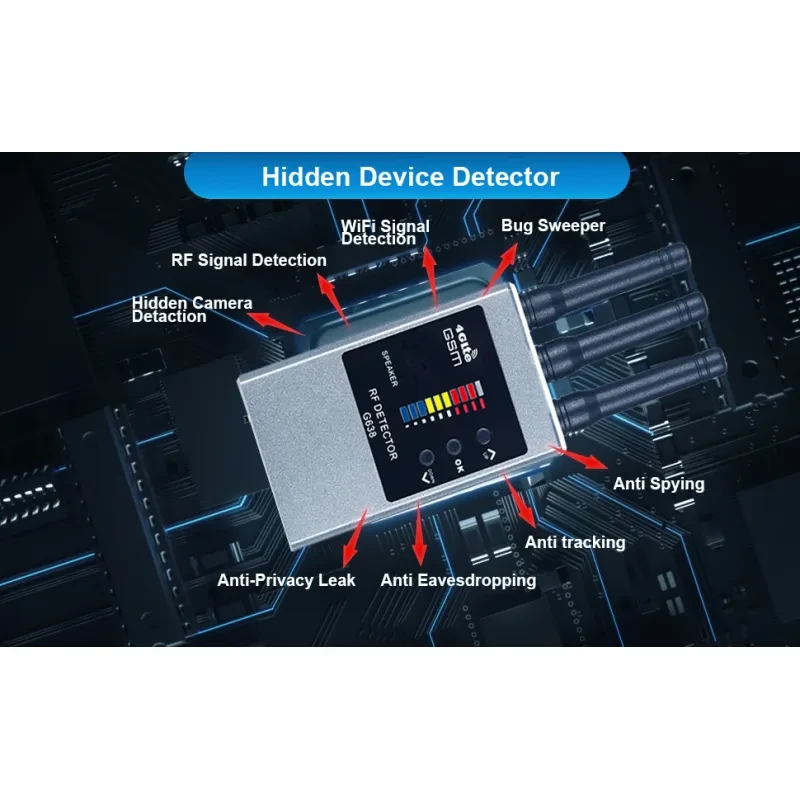 RF Bug Detector – Hidden Camera & Spy Device Finder with LED Alarm