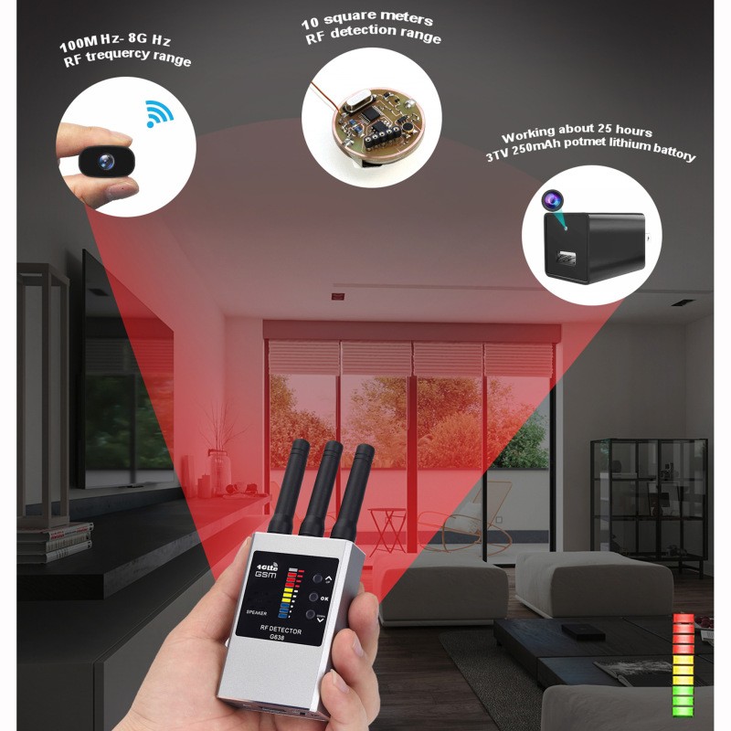 RF Bug Detector – Hidden Camera & Spy Device Finder with LED Alarm