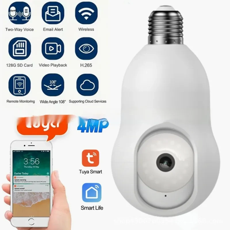 NUSET 4MP Light Bulb WiFi Camera – 2K Night Vision Graffiti Style