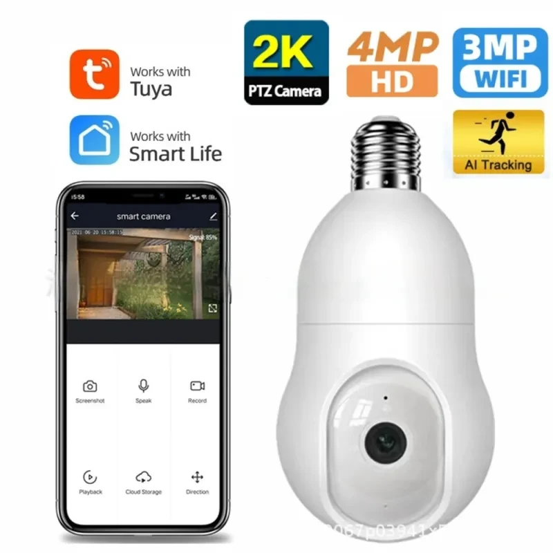 NUSET 4MP Light Bulb WiFi Camera – 2K Night Vision Graffiti Style