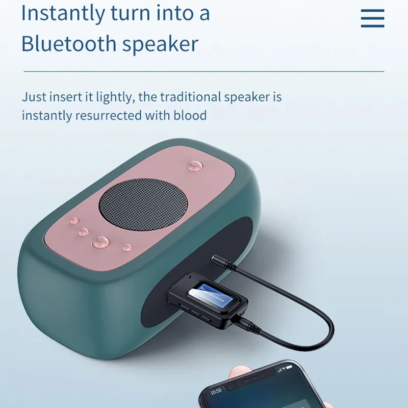 Bluetooth 5.0 Audio Transmitter & Receiver with Screen Display