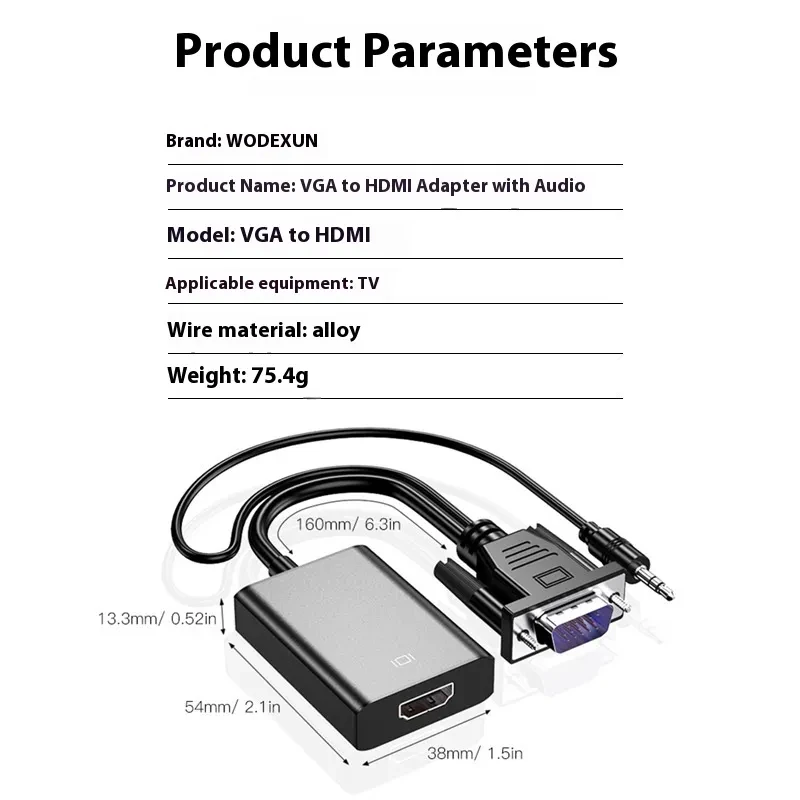 VGA to HDMI Adapter Cable with Audio & Power