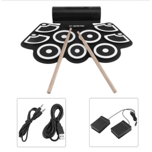 TSAI Portable Electronic Drum Pad – Roll-Up Kit with Speakers & Pedals