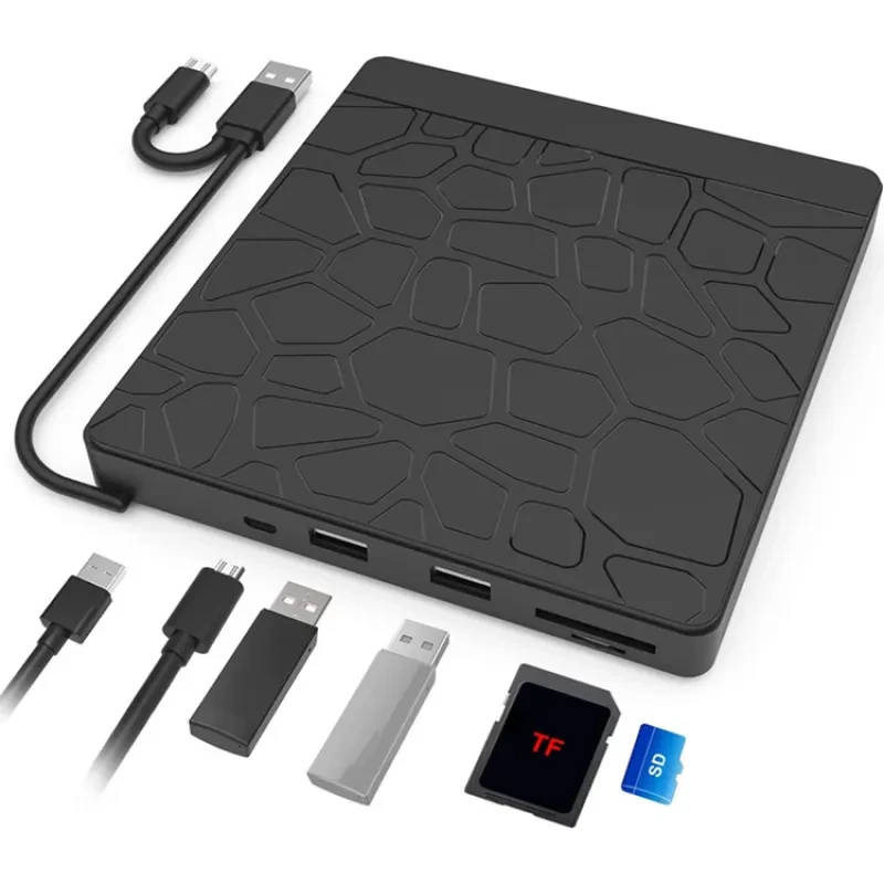 5-in-1 External DVD Drive – Dual Interface CD/DVD Recorder for Laptop