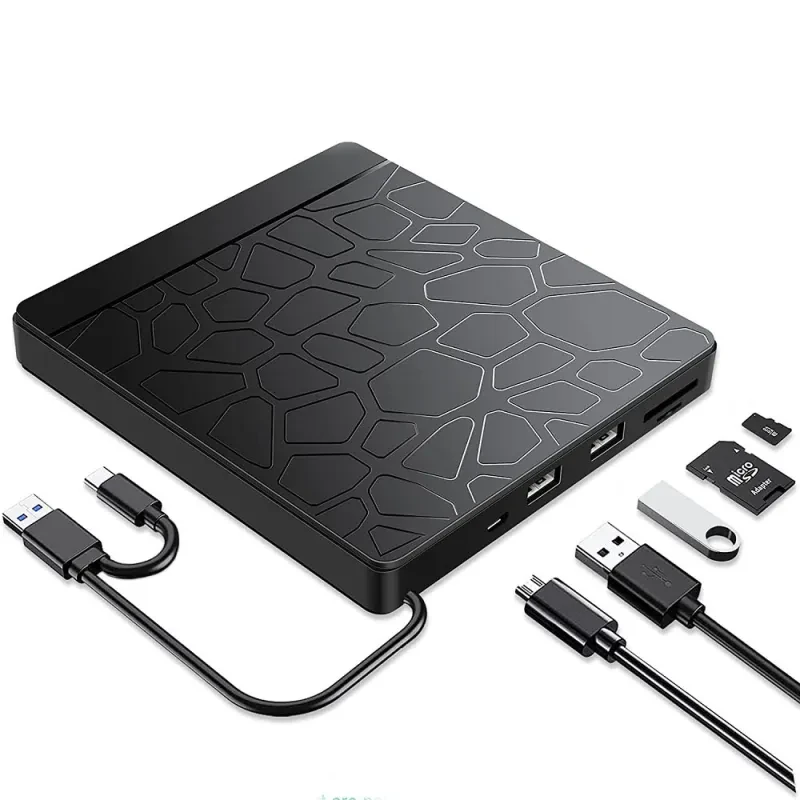 5-in-1 External DVD Drive – Dual Interface CD/DVD Recorder for Laptop