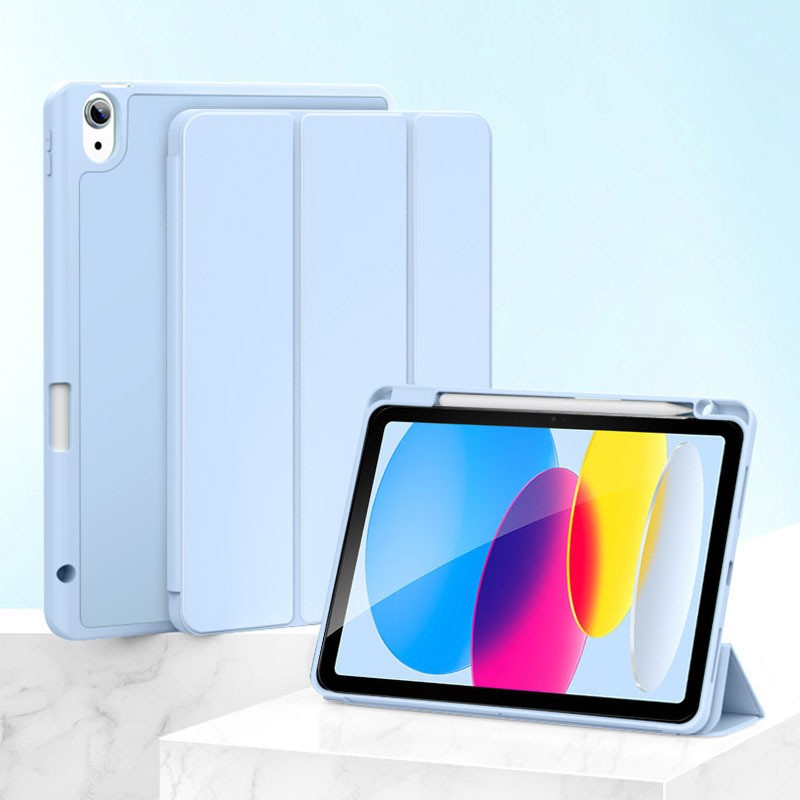 Tri Fold iPad 10 Case with Pen Slot Silicone Flip Cover