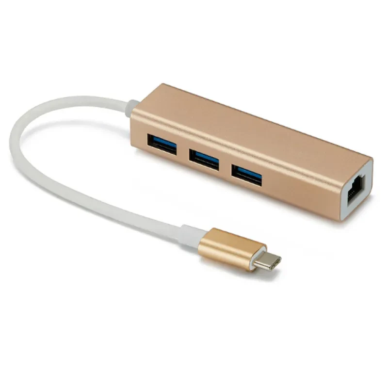 Smart USB to RJ45 Converter – Type-C Compatible + USB Hub