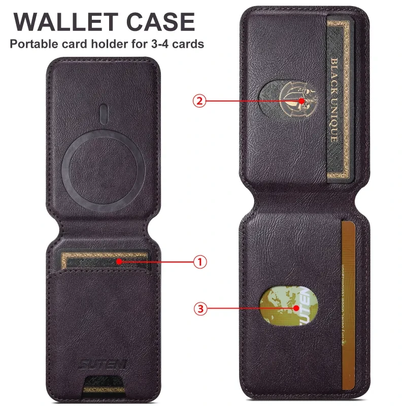 Magnetic Card Holder for Android PU Leather Stand MagSafe Ring