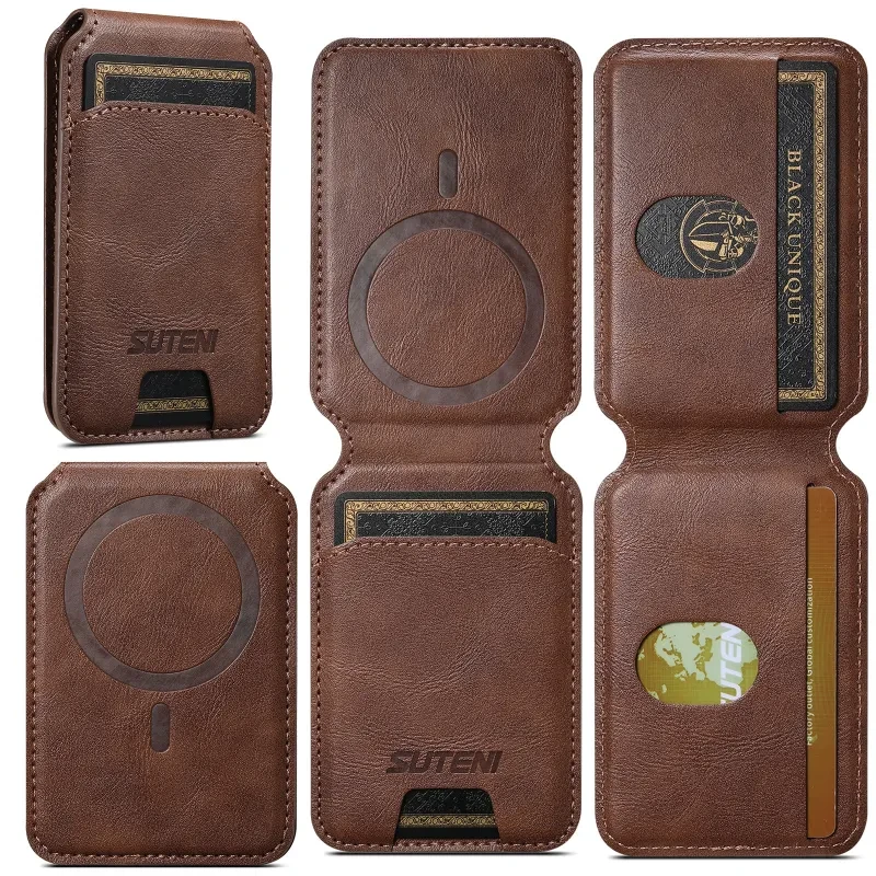 Magnetic Card Holder for Android PU Leather Stand MagSafe Ring