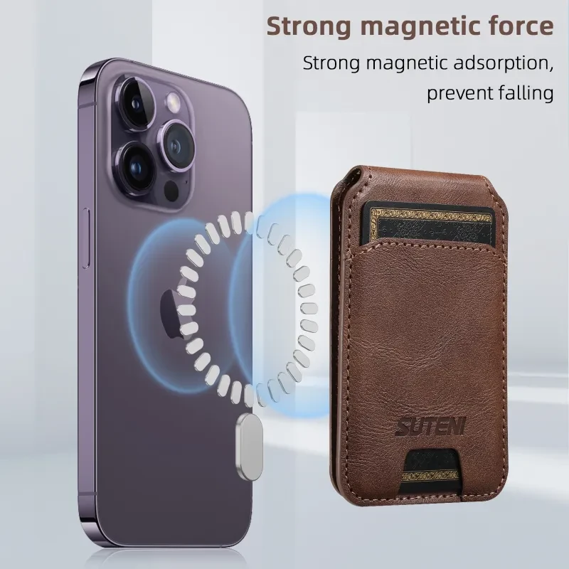 Magnetic Card Holder for Android PU Leather Stand MagSafe Ring