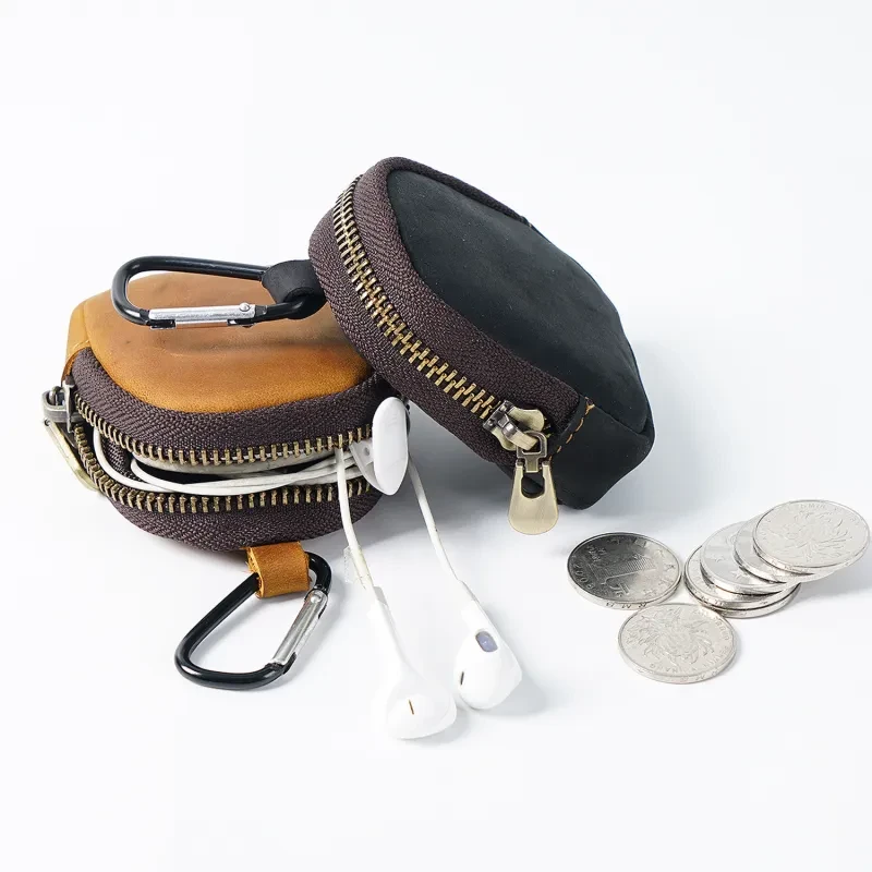 Retro Cowhide Zipper Wallet – Small Genuine Leather Shell Purse