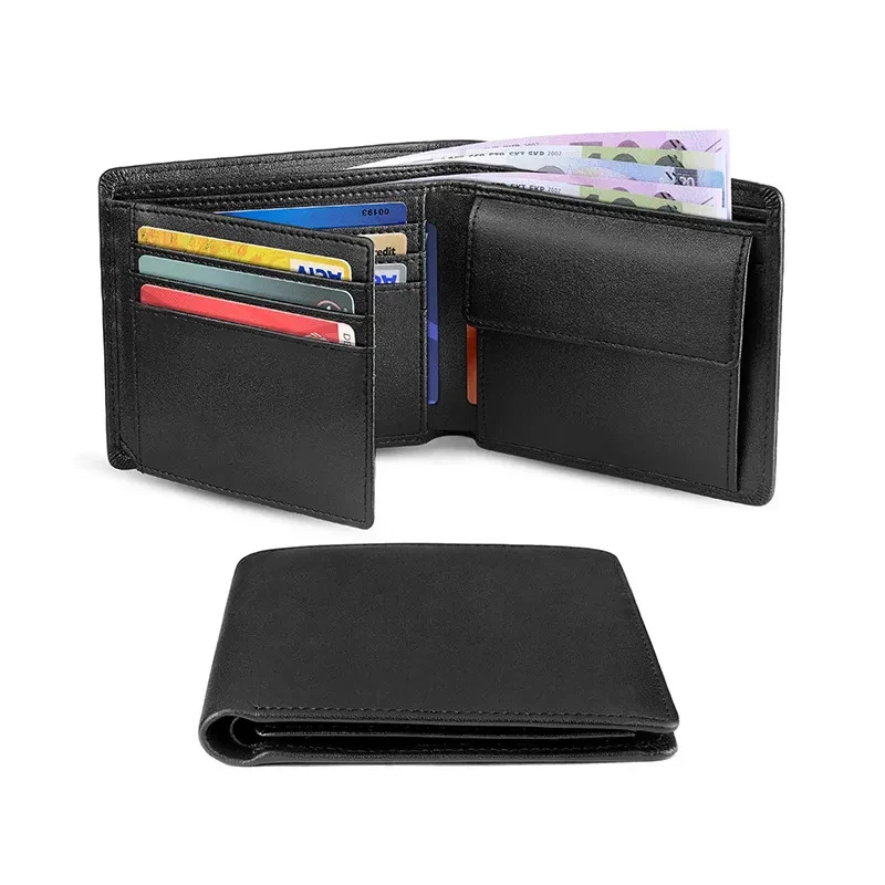 Men's Short Cowhide Wallet – RFID Anti-Theft Leather Bi-Fold