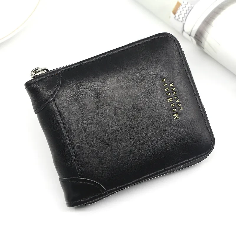 Men’s PU Leather Short Wallet – Casual Zipper Coin Purse